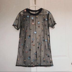 See-through Lacey shirt with colorful stars